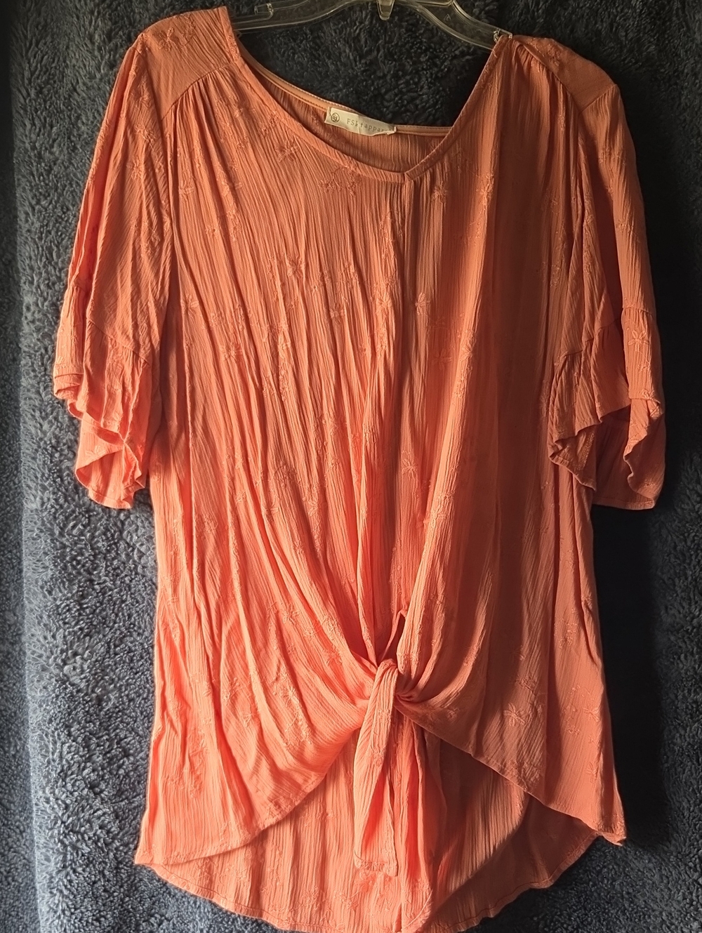 Tie-Front Short Sleeve Blouse in Coral